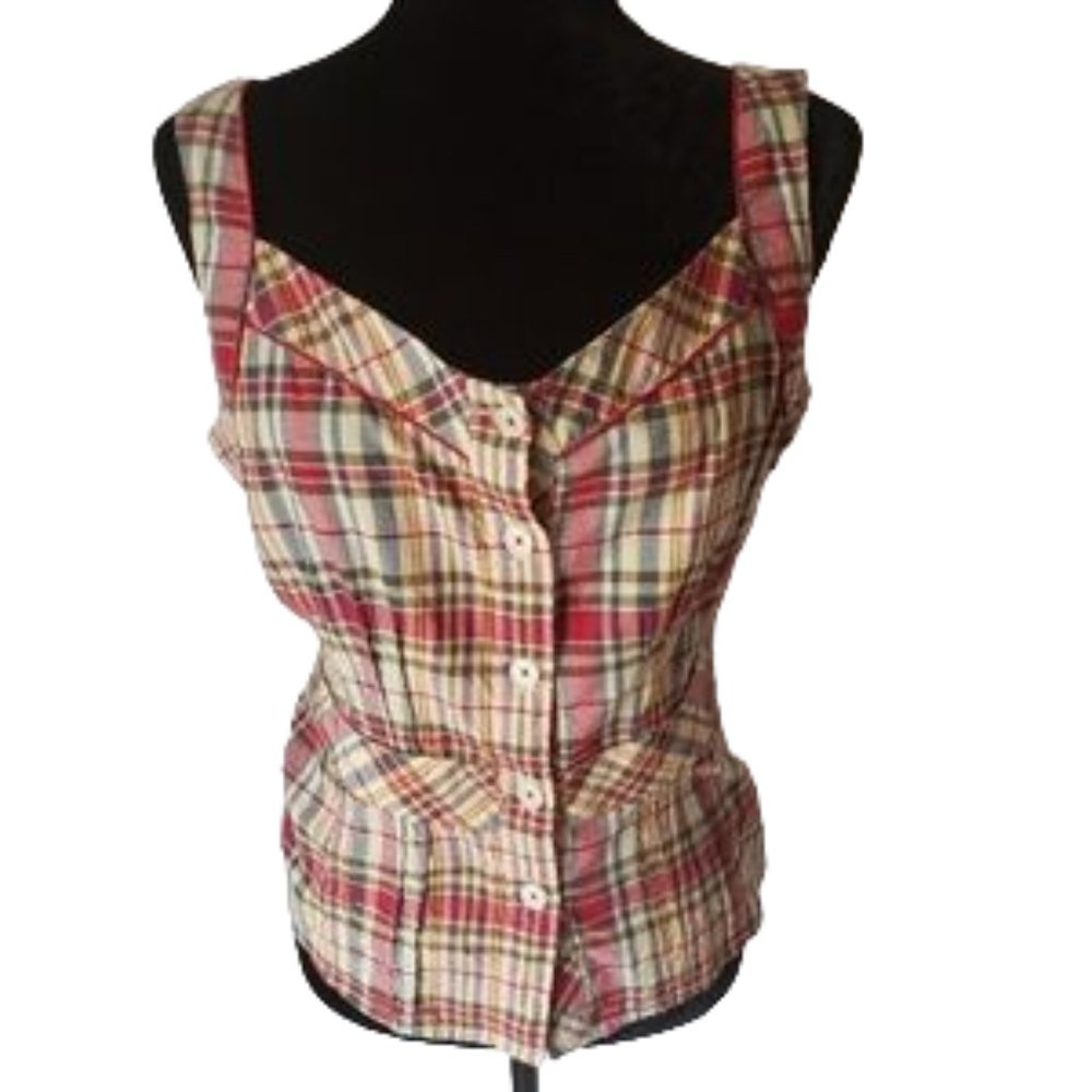 Tommy Hilfiger | Plaid button down pleated tank L - Picture 6 of 11